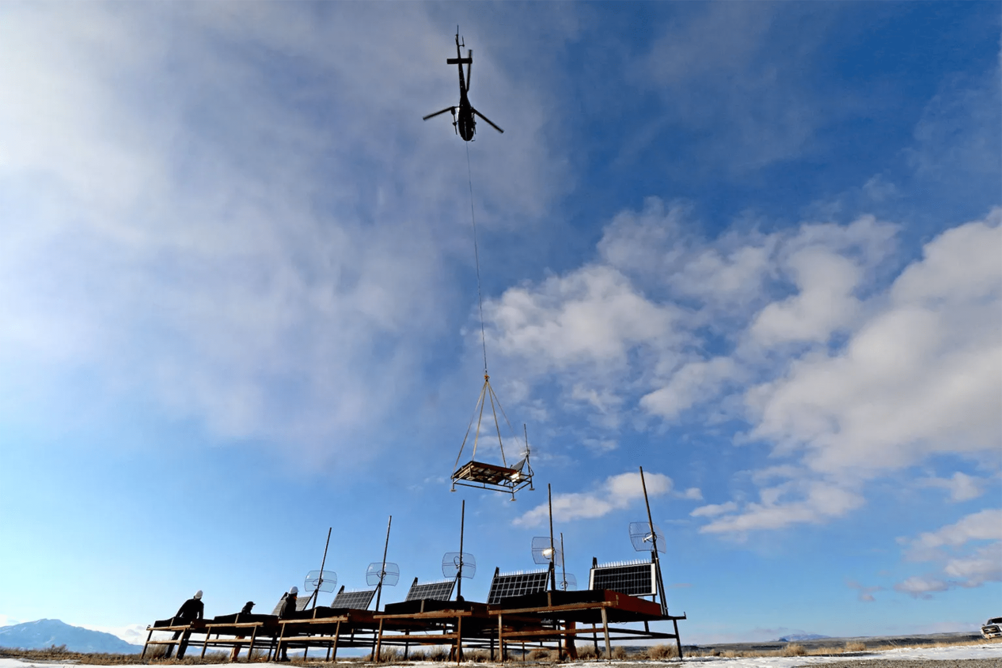 The surface detector array of the Telescope Array experiment, deployed by helicopter. Credit: Institute For Cosmic Ray Research, University Of Tokyo